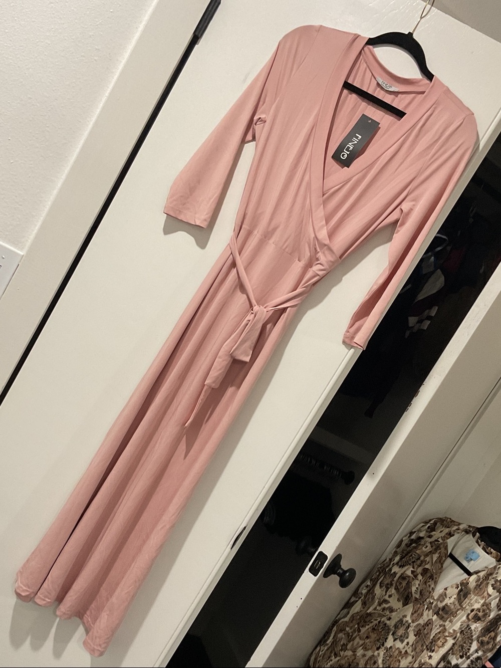 Women's Long Pink Wrap dress slim size M